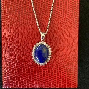 NEW 925 natural lapis and CZ necklace.